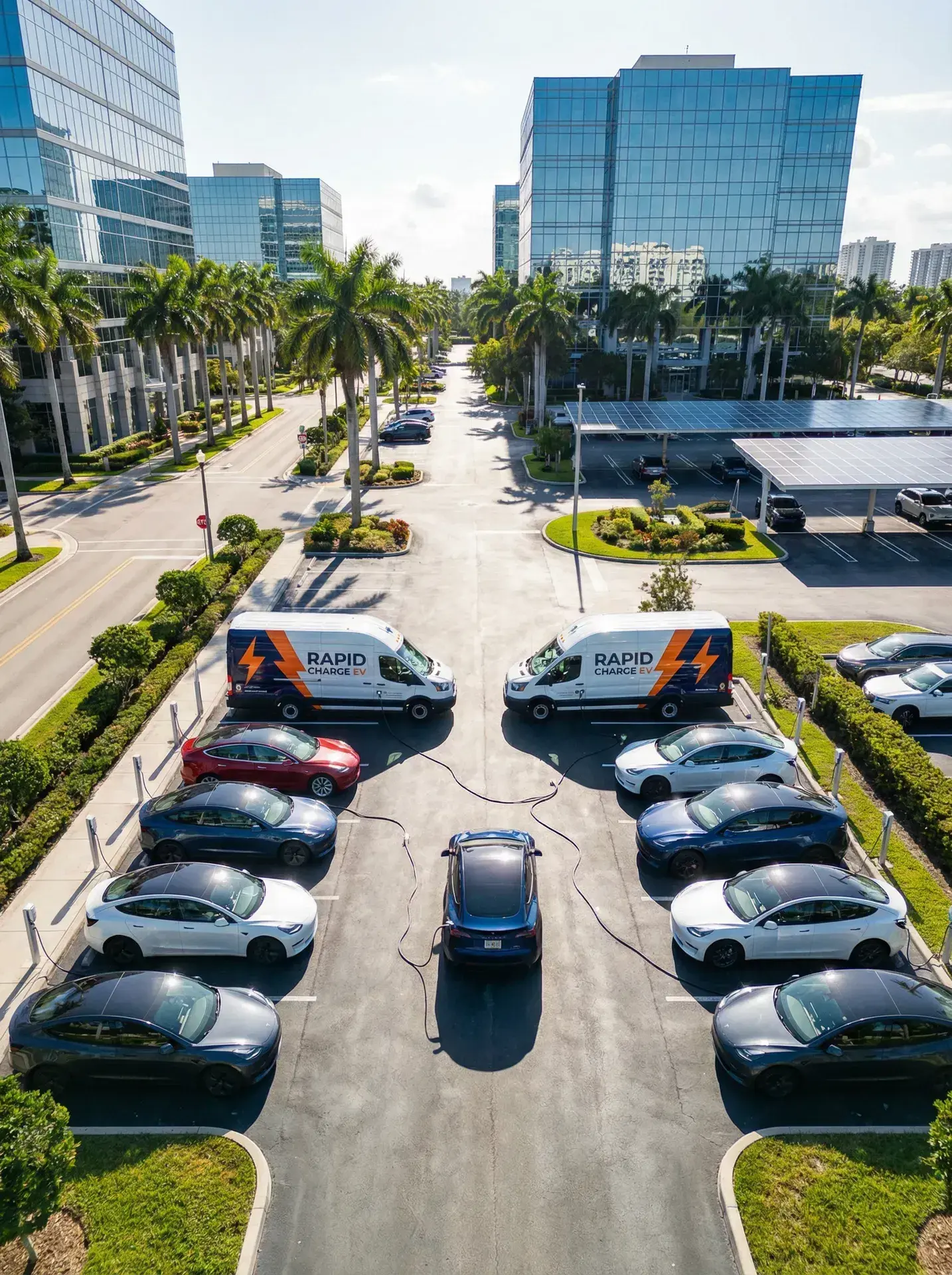 Mobile charging unit servicing a commercial EV fleet